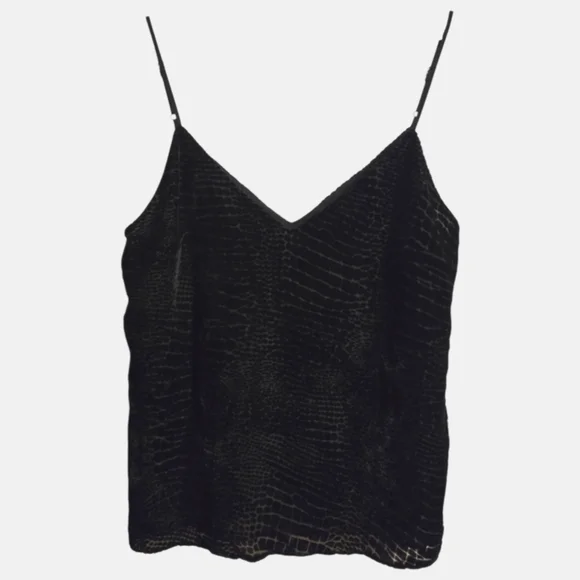 FRAME Cami Tank Top Women's Medium Black Straps Velvet Burnout Croc Witchy - Picture 1 of 11
